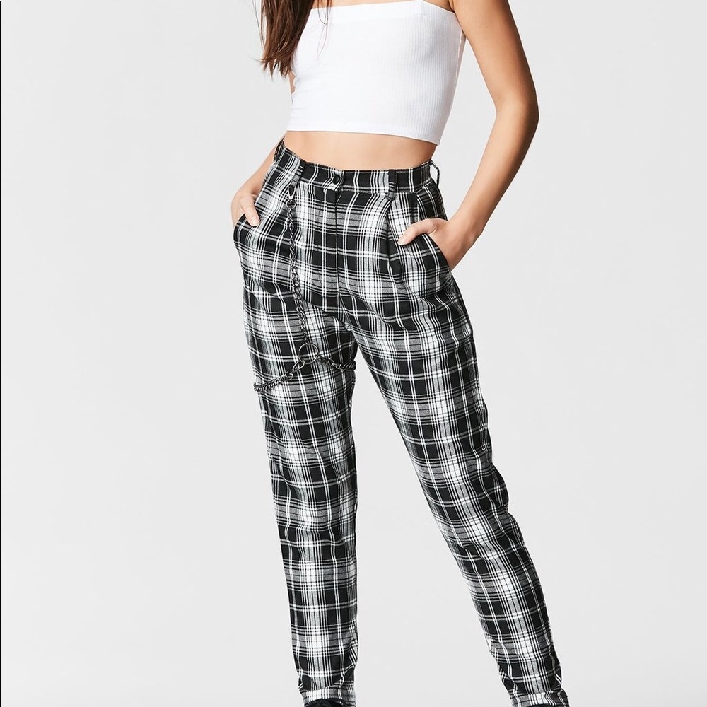 LF MAGS AND PYE BLACK AND WHITE PLAID PANTS